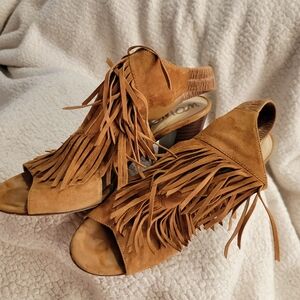 Sam Edelman Brown Fringe Block Heels